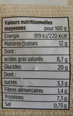 Preparation pâtes 3 fromages nutrition facts table