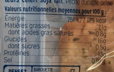 Filet de limande du nord meunière nutrition facts table
