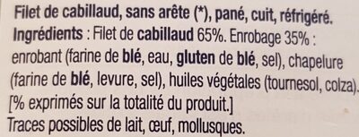 Aiguillettes de cabillaud MSC panées - 210g - Frais ingredients label