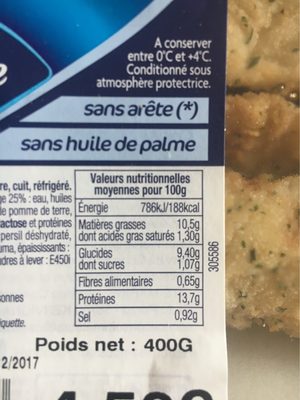 Filets de colin d'Alaska MSC meunière - 400g - Frais nutrition facts table