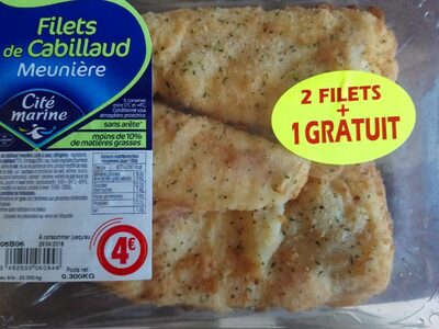 Filet de cabillaud meunière front packaging
