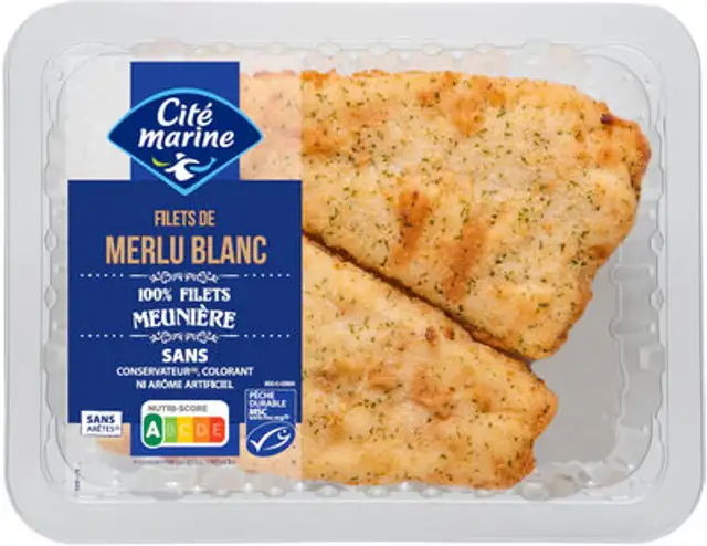 Filets de merlu blanc MSC meunière - 440g - Frais front packaging