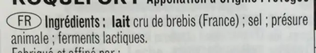 Roquefort (32% MG) ingredients label