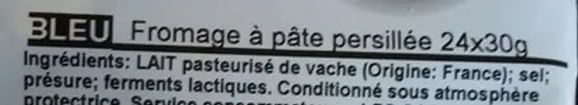 Bleu Doux 26 % ingredients label