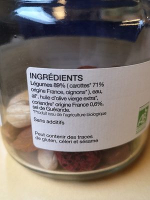 Soupe carotte coriandre à diluer ingredients label