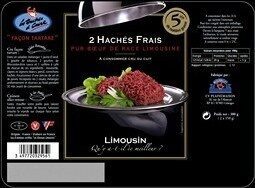 Hachés frais, pur boeuf de race limousine, 5% de mat. Gr. front packaging