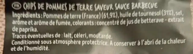 Chips saveur sauce barbecue ingredients label