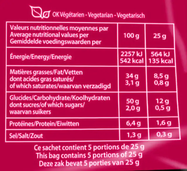 Chips saveur sel & vinaigre Les Aromatisées nutrition facts table