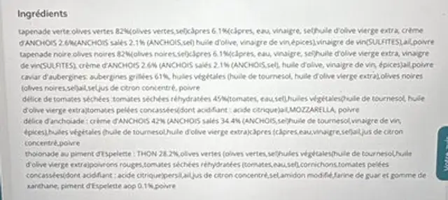 Plateau Apertif La Frandole ingredients label