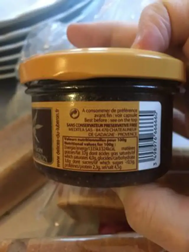 Tapenade ingredients label