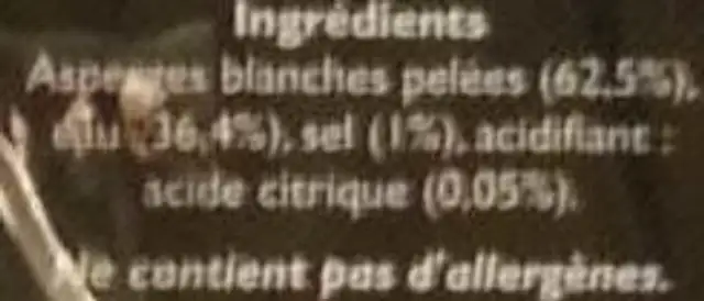 Asperges Blanches Pelées ingredients label