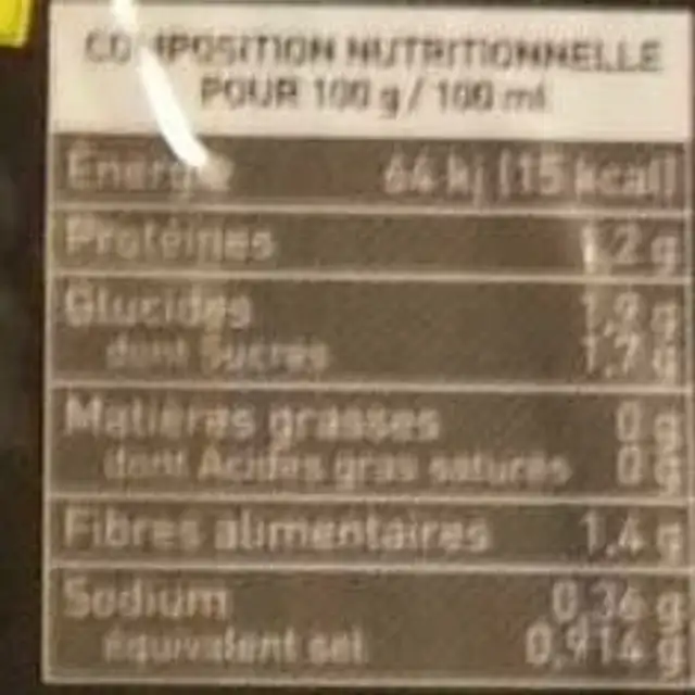 Asperges Blanches Pelées nutrition facts table