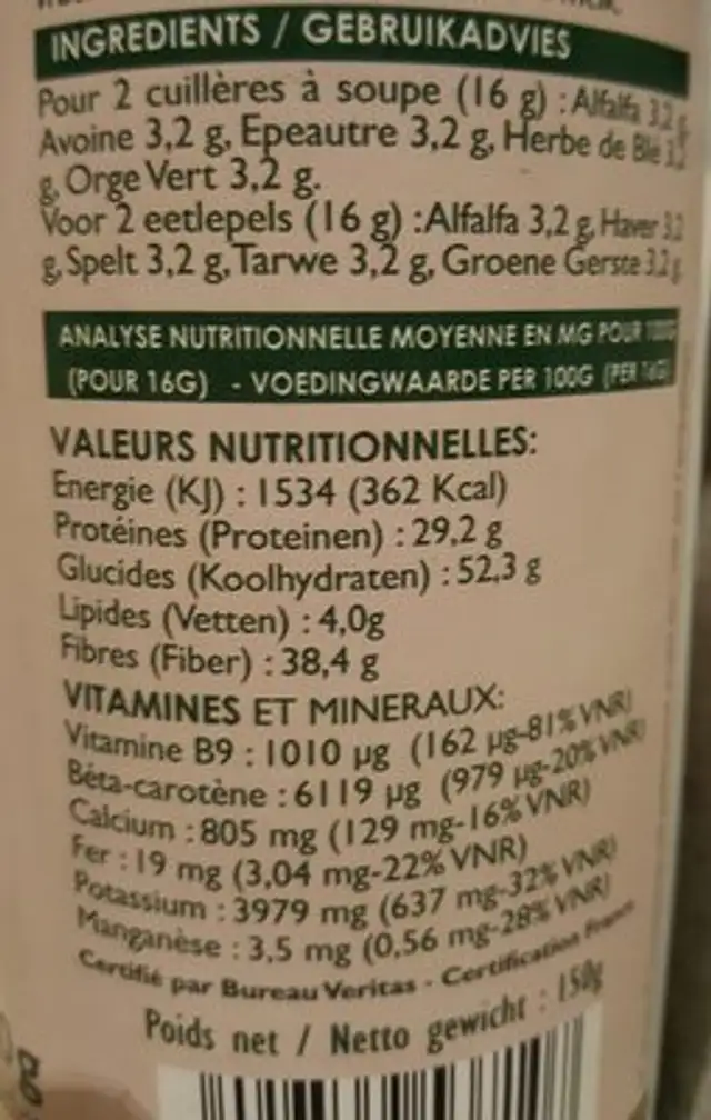 Mix Bio Green - 150 G - SFB ingredients label