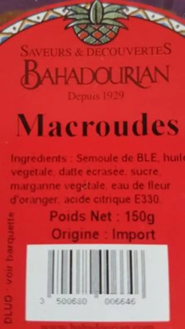 Macroudes ingredients label