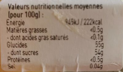Confiture de gingembre nutrition facts table