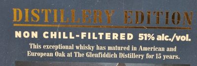 15 Years Old Distillery Edition Single Malt Scotch Whisky ingredients label