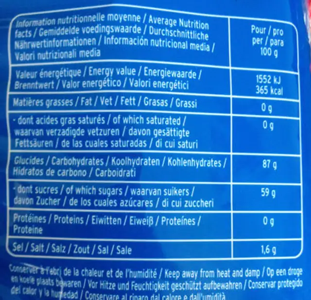 Têtes brûlées fraise/framboise nutrition facts table