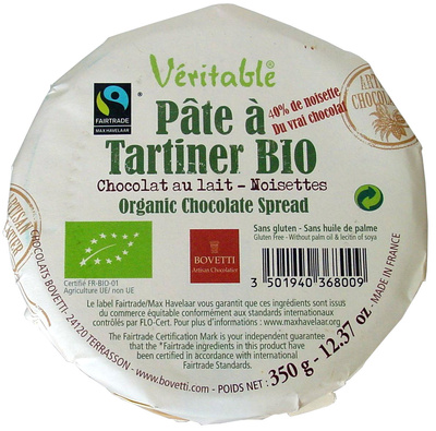 Véritable Pâte à tartiner Bio, Chocolat au lait - Noisettes