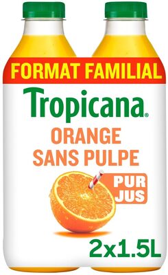 Tropicana orange sans pulpe pet format familial lot de 2x1,5l