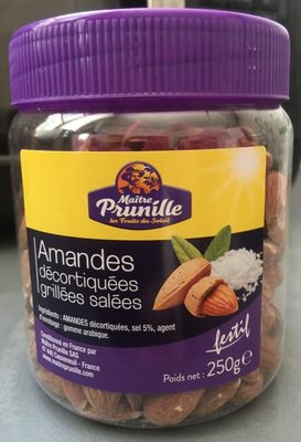 Amandes decortiquees grillees salees front packaging