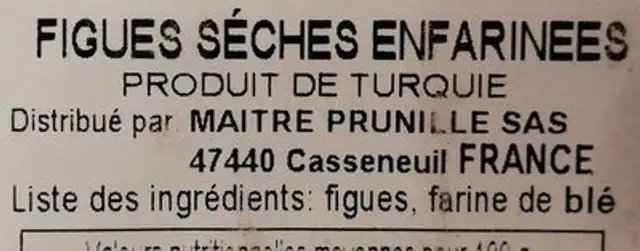 Figues seches ingredients label