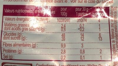 Figues moelleuses nutrition facts table