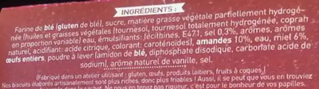 Croquants Amandes et Miel ingredients label