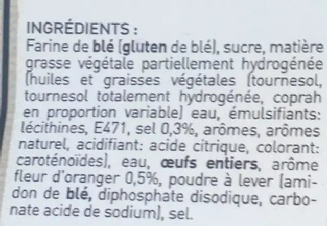 Navettes provencales ingredients label