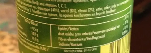Boisson ACE nutrition facts table