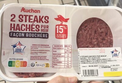 2 steaks hachés pur bœuf façon bouchère 15% MG