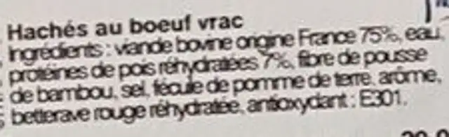 Haché au bœuf ingredients label