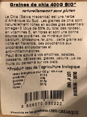 Graines de chia ingredients label