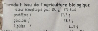 Sésame blond Bio nutrition facts table