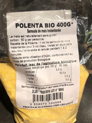 Polenta ingredients label