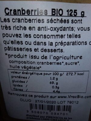 Chambéry séchées bio ingredients label