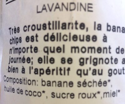 Banane séchées chips BIO ingredients label