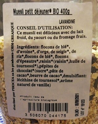 Muesli croustillant nutrition facts table