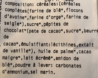 Biscuit chocolat ingredients label