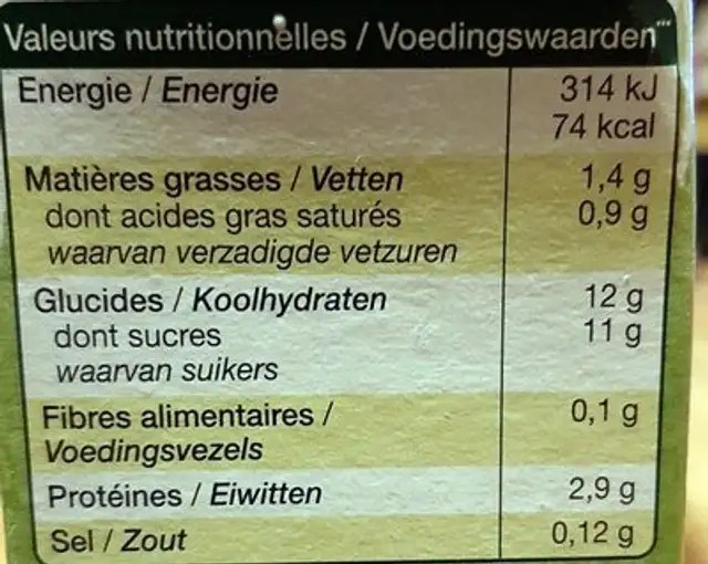 Entremets flan à la vanille Bio nutrition facts table