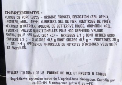 Roti De Porc Cuit ingredients label
