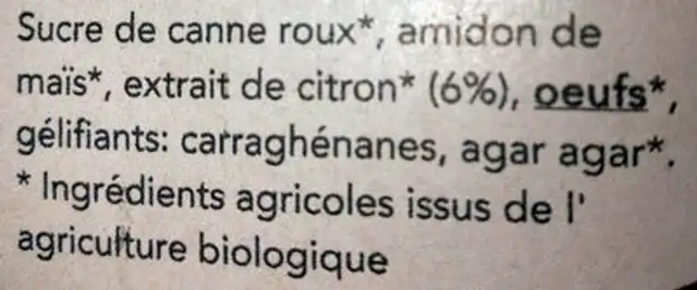 Préparation pour Flan Citron ingredients label