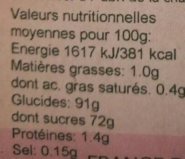 Préparation pour Flan Citron nutrition facts table