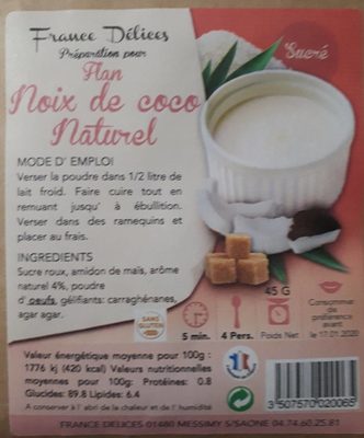 Préparation pour flan noix de coco front packaging