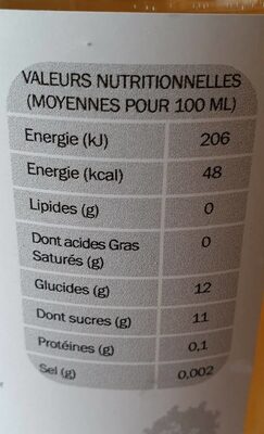 Pur Jus de Pommes nutrition facts table