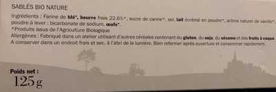 Veritables sablés nature ingredients label