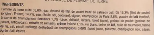 Emince poulet champignon pommes de terre ingredients label