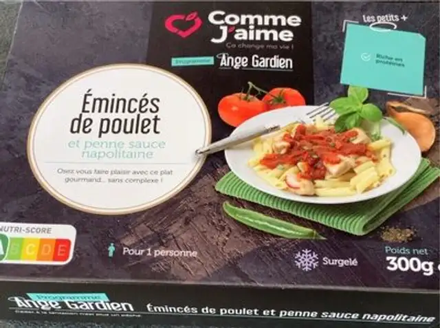 Emincés de poulet et penne sauce napolitaine front packaging