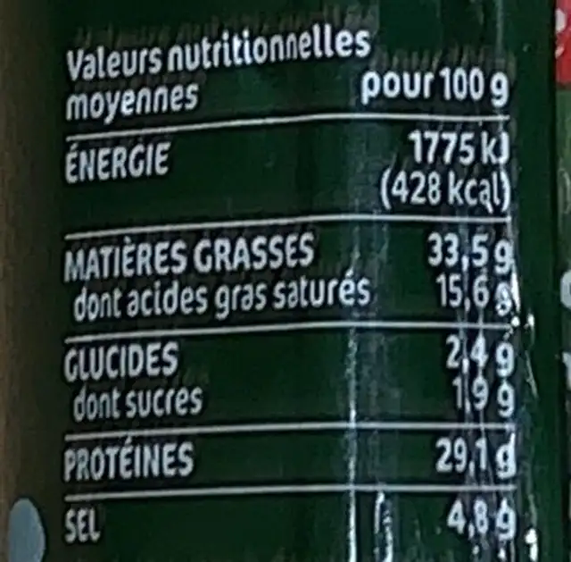 Le Sec Pur Boeuf Nature nutrition facts table