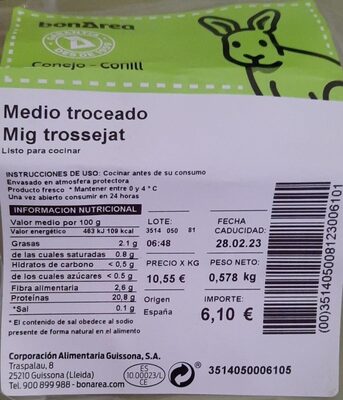 Conejo medio troceado