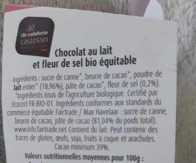 Chocolat au lait bio équitable ingredients label